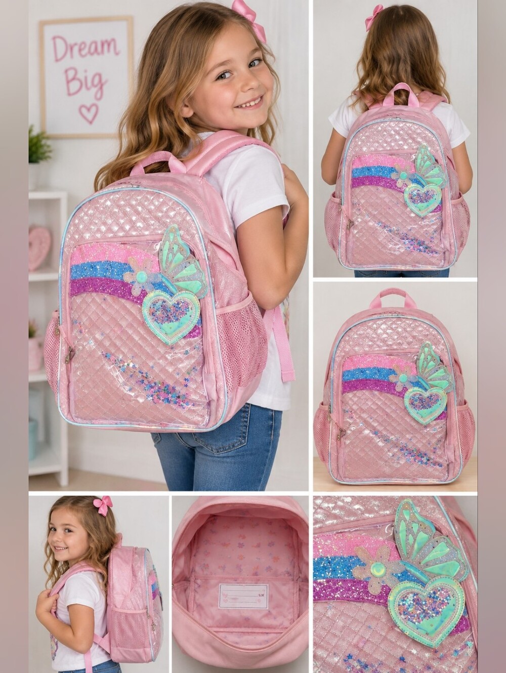 Locker club girls 17x14 inch pink butterfly bookbag #28